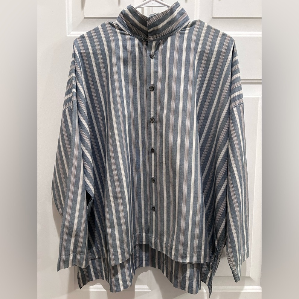 Eskandar Blue and White Striped Shirt
